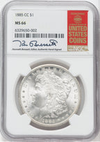 1885-CC Silver Morgan Dollar NGC MS66 Kenneth Bressett Signed