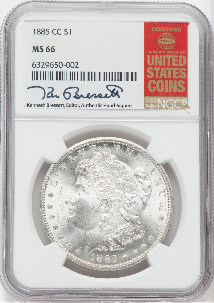 1885-CC Silver Morgan Dollar NGC MS66 Kenneth Bressett Signed