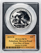 2019-W $25 Palladium Reverse Proof First Day of Issue Thomas Cleveland Scroll PCGS PR70