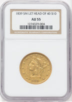 1839 $10 Type of 1840 Small Letters Liberty Eagle NGC AU55
