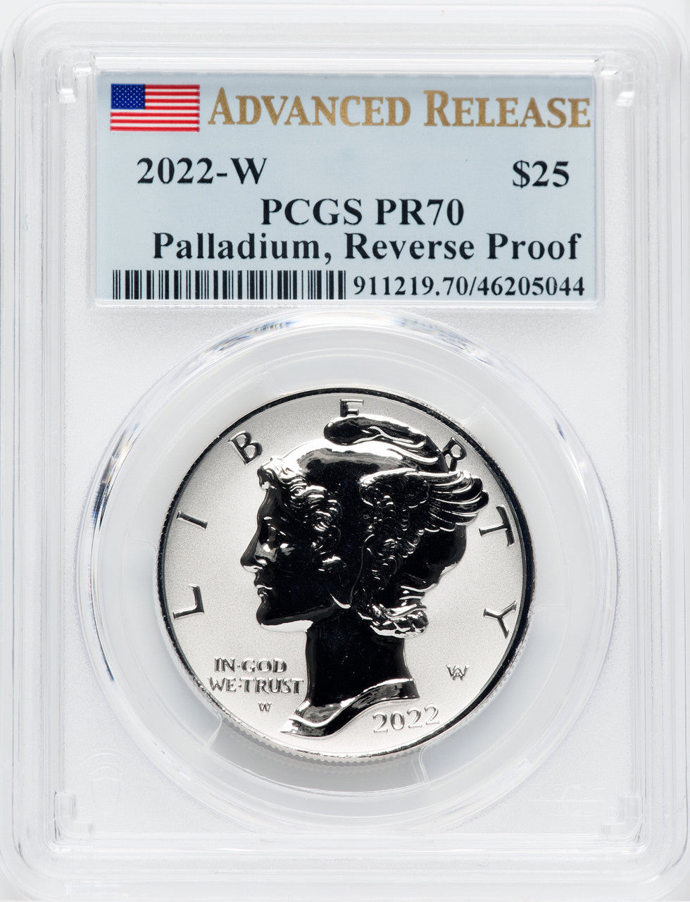2022-W $25 Palladium Eagle Reverse Proof Advanced Release PCGS PR70