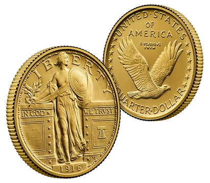 1916 Standing Liberty Quarter Gold Coin and Silver Medal Set AD CAC SP70/MS70 Founders