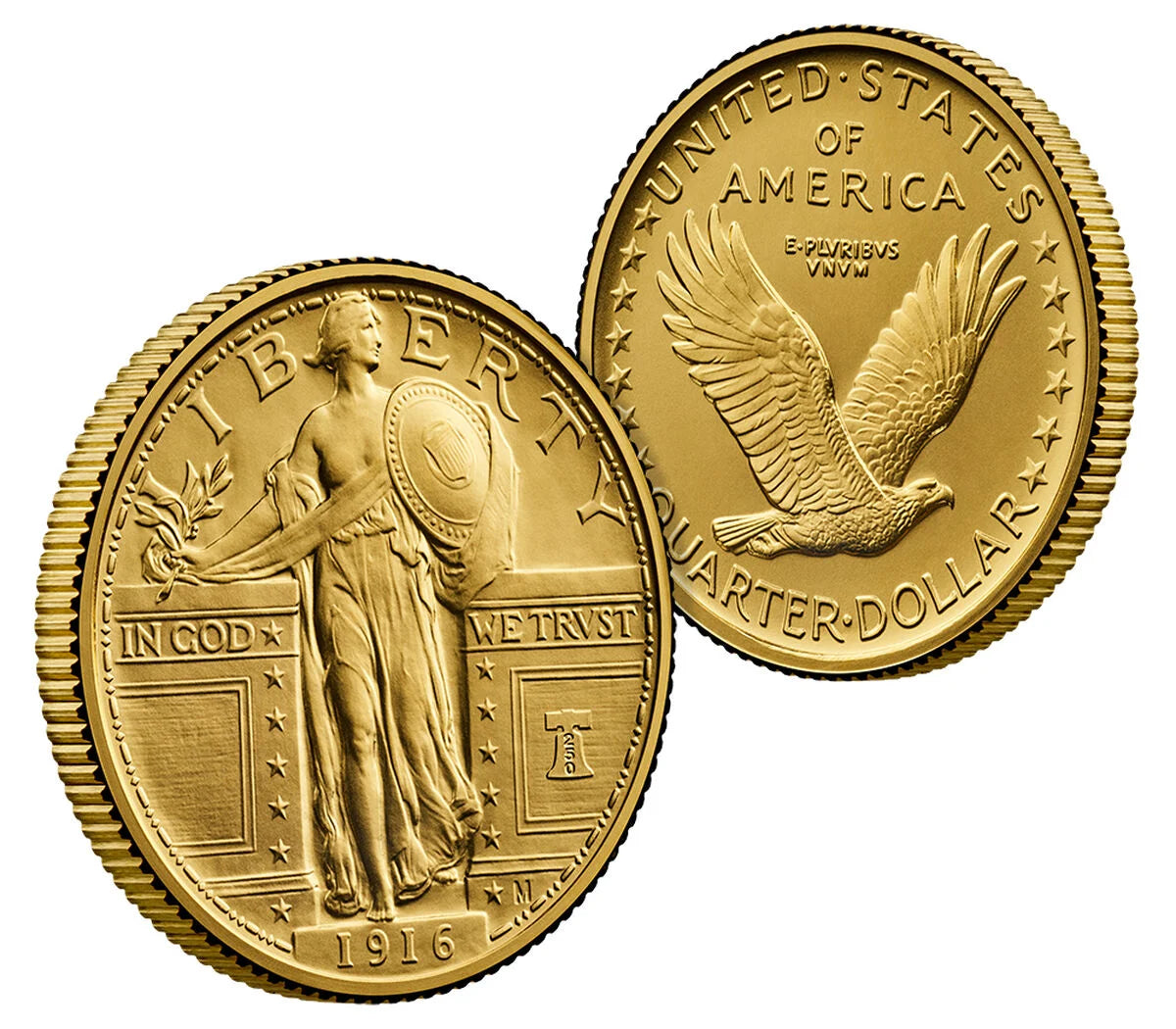 1916 Standing Liberty Quarter Gold Coin and Silver Medal Set AD CAC SP70/MS70 Founders