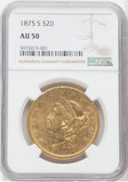 1875-S $20 Liberty Double Eagle NGC AU50