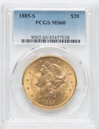 1885-S $20 Liberty Double Eagle PCGS MS60