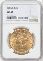 1885-S $20 Liberty Double Eagle NGC MS60