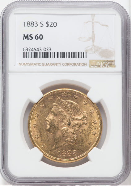 1883-S $20 Liberty Double Eagle NGC MS60 | LCR Coin