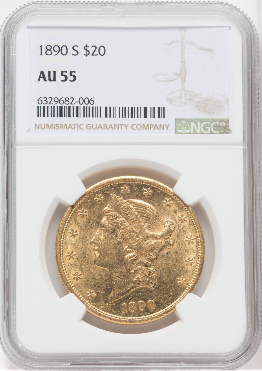 1890-S $20 Liberty Double Eagle NGC AU55