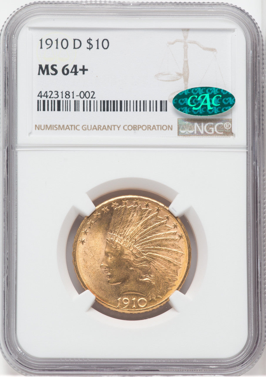 1910-D $10 Indian Eagle NGC MS64+ CAC
