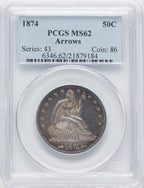 1874 50C Seated Half Dollar PCGS MS62