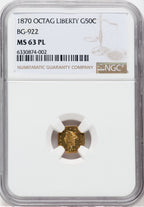 1870 50C BG-922 PL California Fractional Gold NGC MS63