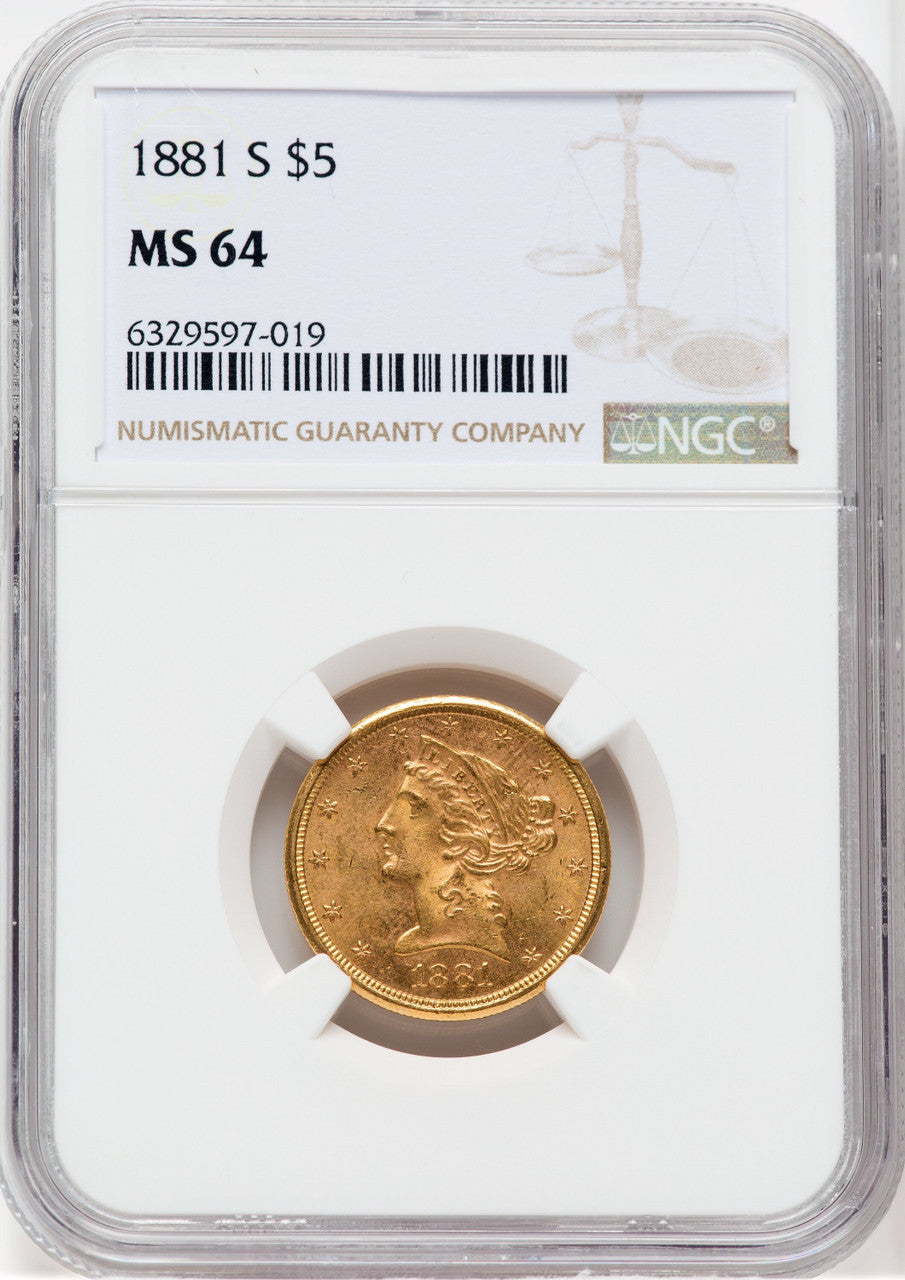 1881-S $5 Liberty Half Eagle NGC MS64