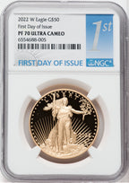 2022-W G$50 One Ounce Gold Eagle First Day of Issue NGC PF70