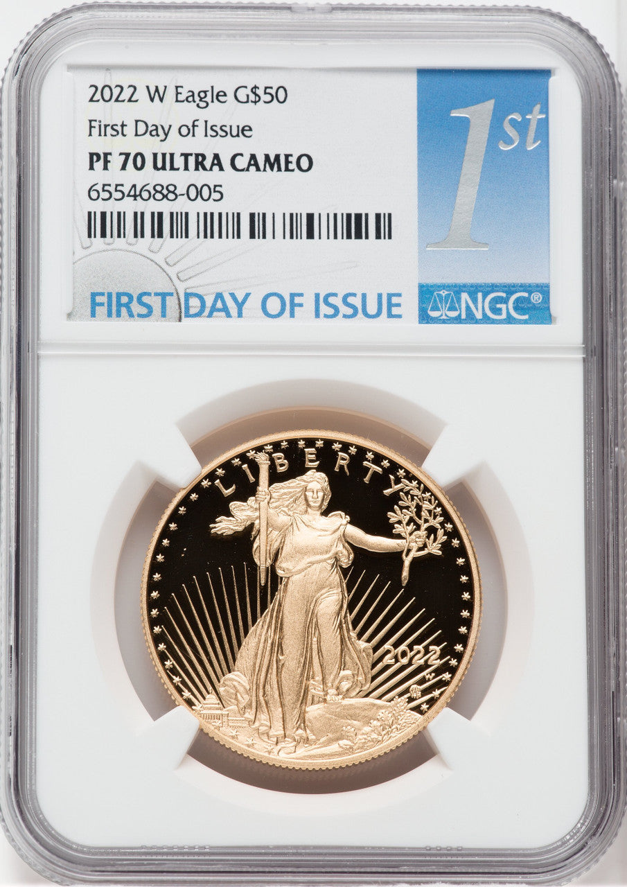 2022-W G$50 One Ounce Gold Eagle First Day of Issue NGC PF70