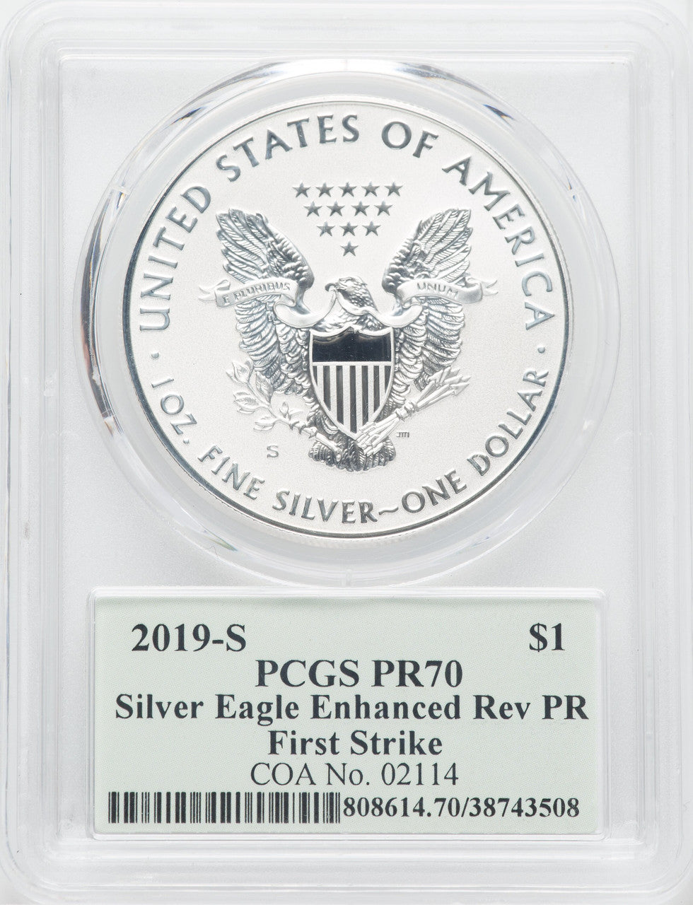 2019-S Enhanced Reverse Proof Silver Eagle FS PCGS PR70 Thomas Cleveland