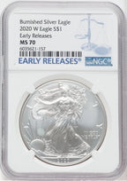 2020-W S$1 Silver Eagle Burnished First Strike SP NGC MS70
