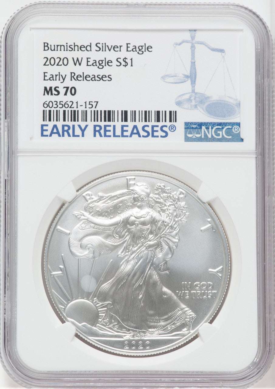 2020-W S$1 Silver Eagle Burnished First Strike SP NGC MS70