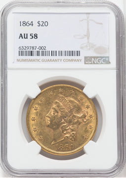 1864 $20 Liberty Double Eagle NGC AU58