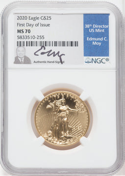 2020 $25 Half-Ounce Gold Eagle First Day of Issue NGC MS70 Ed Moy