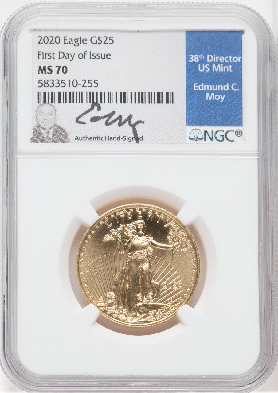 2020 $25 Half-Ounce Gold Eagle First Day of Issue NGC MS70 Ed Moy