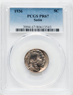1936 5C Type One Satin Proof Buffalo Nickel PCGS PR67