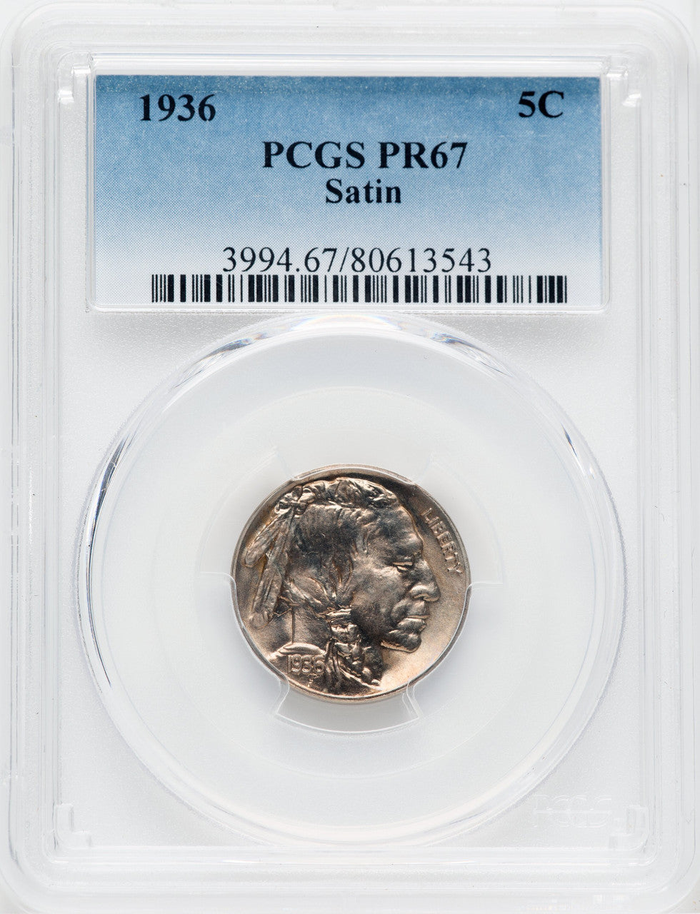 1936 5C Type One Satin Proof Buffalo Nickel PCGS PR67