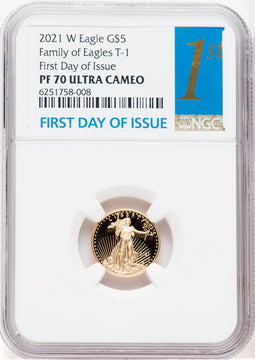 2021-W $5 Tenth Ounce Gold Eagle Type One First Day of Issue NGC PF70