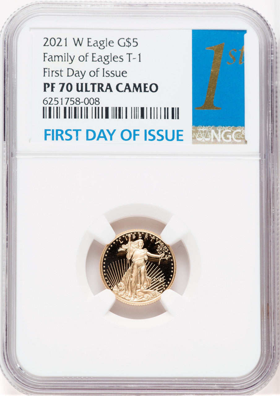 2021-W $5 Tenth Ounce Gold Eagle Type One First Day of Issue NGC PF70