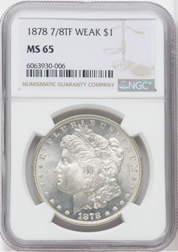 1878 7/8TF $1 WEAK Morgan Dollar NGC MS65