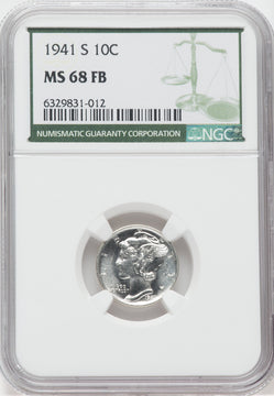 1941-S 10C FB Green Label Mercury Dime NGC MS68