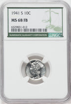1941-S 10C FB Green Label Mercury Dime NGC MS68