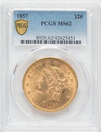 1857 $20 Liberty Double Eagle PCGS MS62