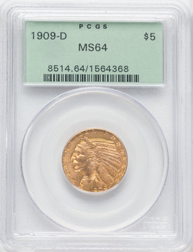 1909-D $5 Indian Half Eagle PCGS MS64