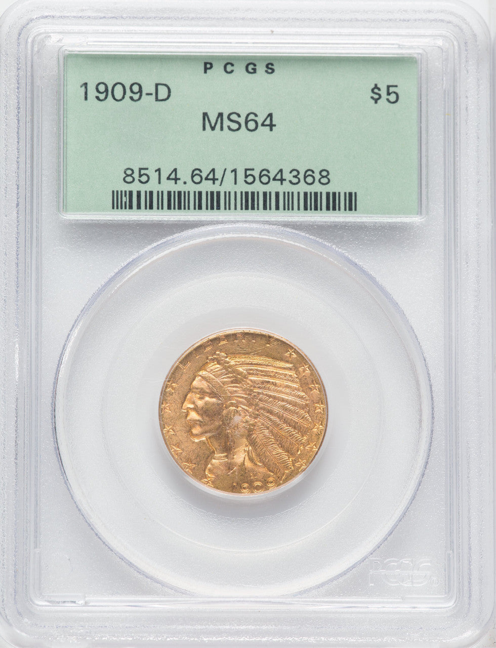 1909-D $5 Indian Half Eagle PCGS MS64