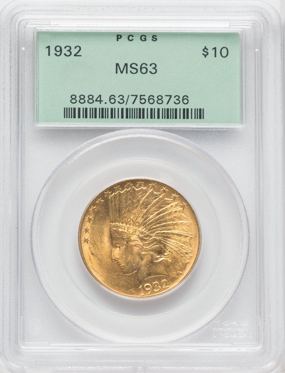 1932 $10 Indian Eagle PCGS MS63