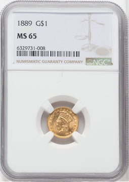 1889 G$1 Gold Dollar NGC MS65
