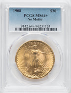 1908 $20 NO MOTTO Saint-Gaudens Double Eagle PCGS MS64+