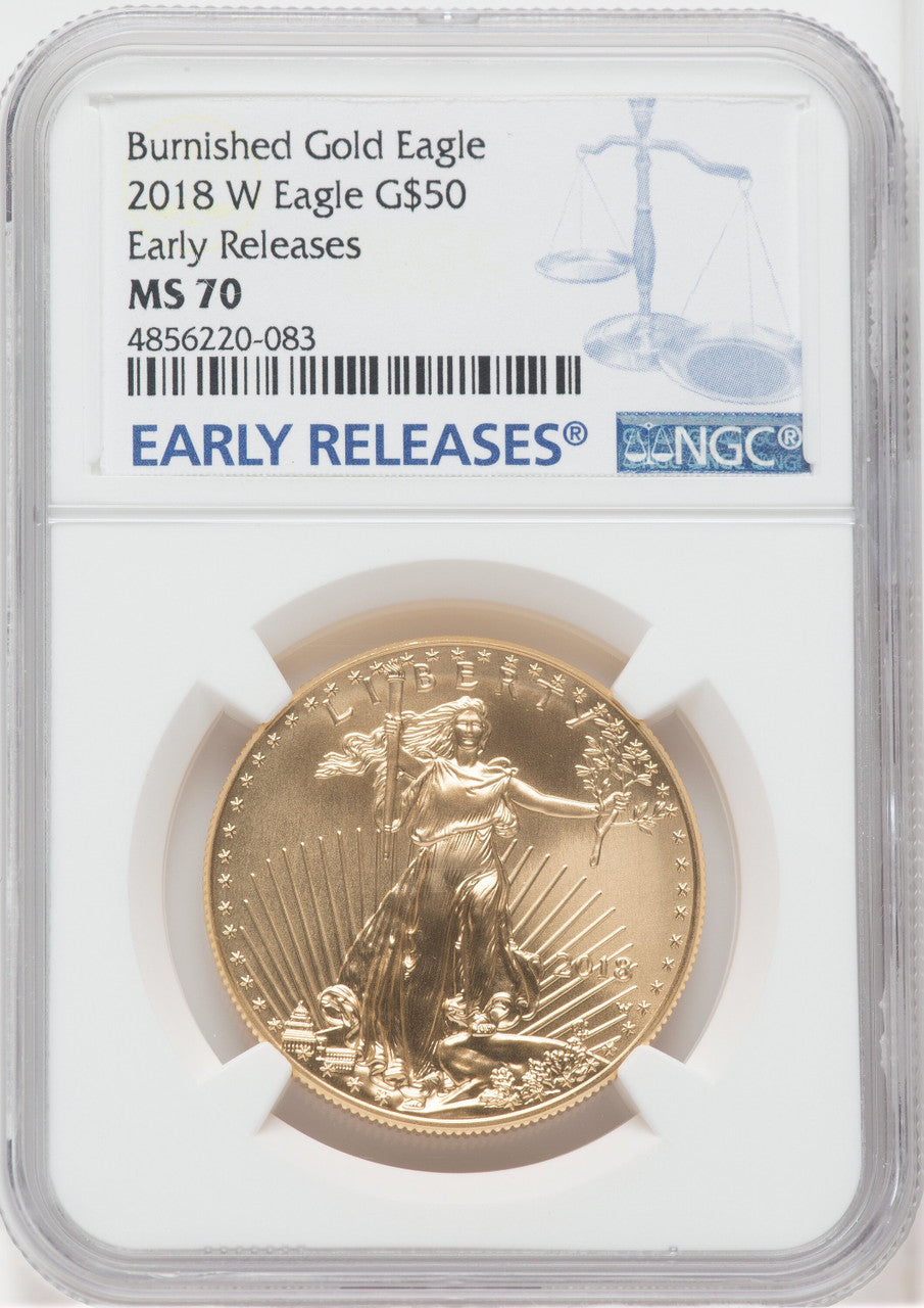 2018-W G$50 One Ounce Burnished Gold Eagle First Strike NGC MS70