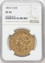 1863-S $20 Liberty Double Eagle NGC XF45