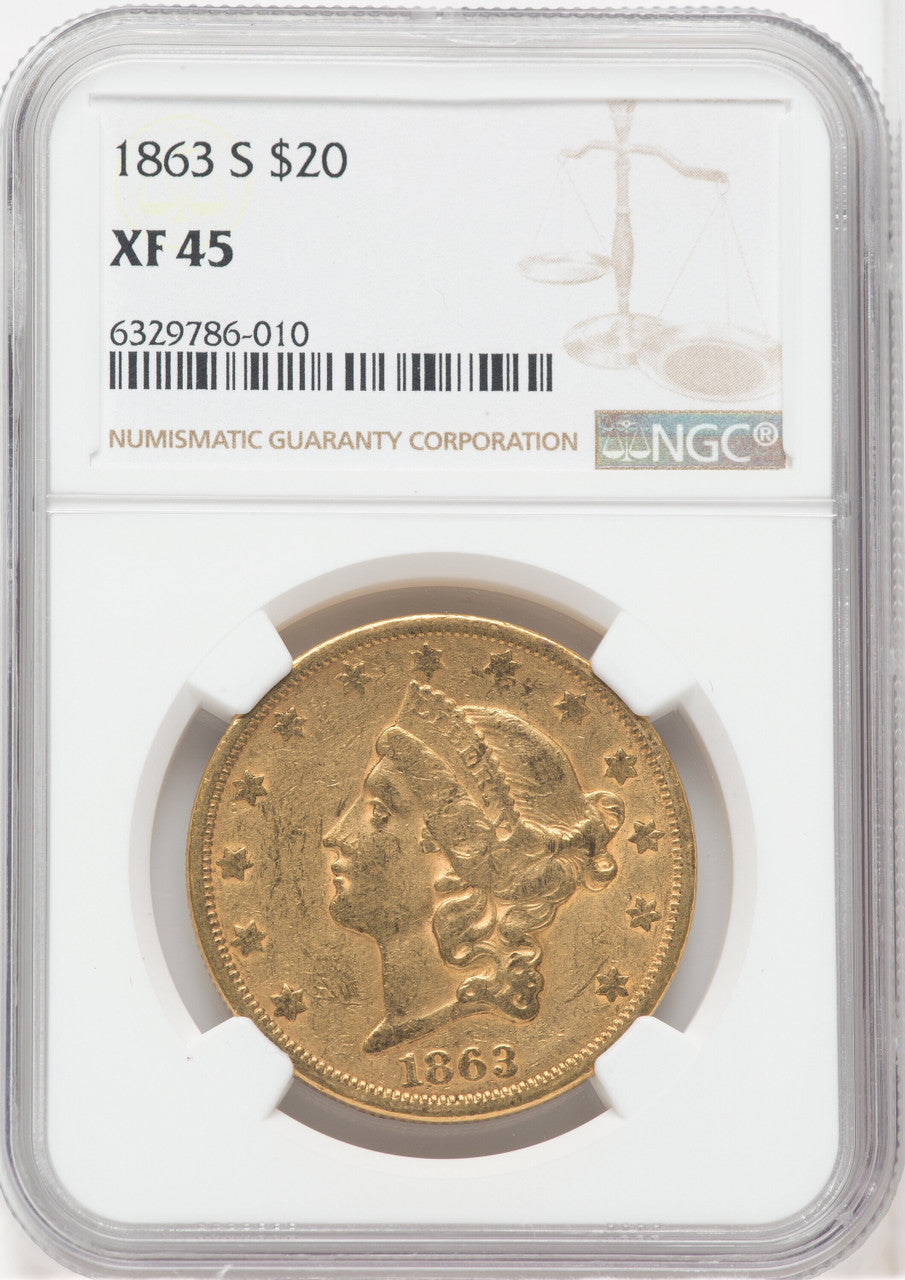1863-S $20 Liberty Double Eagle NGC XF45