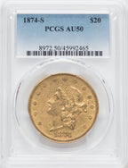 1874-S $20 Liberty Double Eagle PCGS AU50