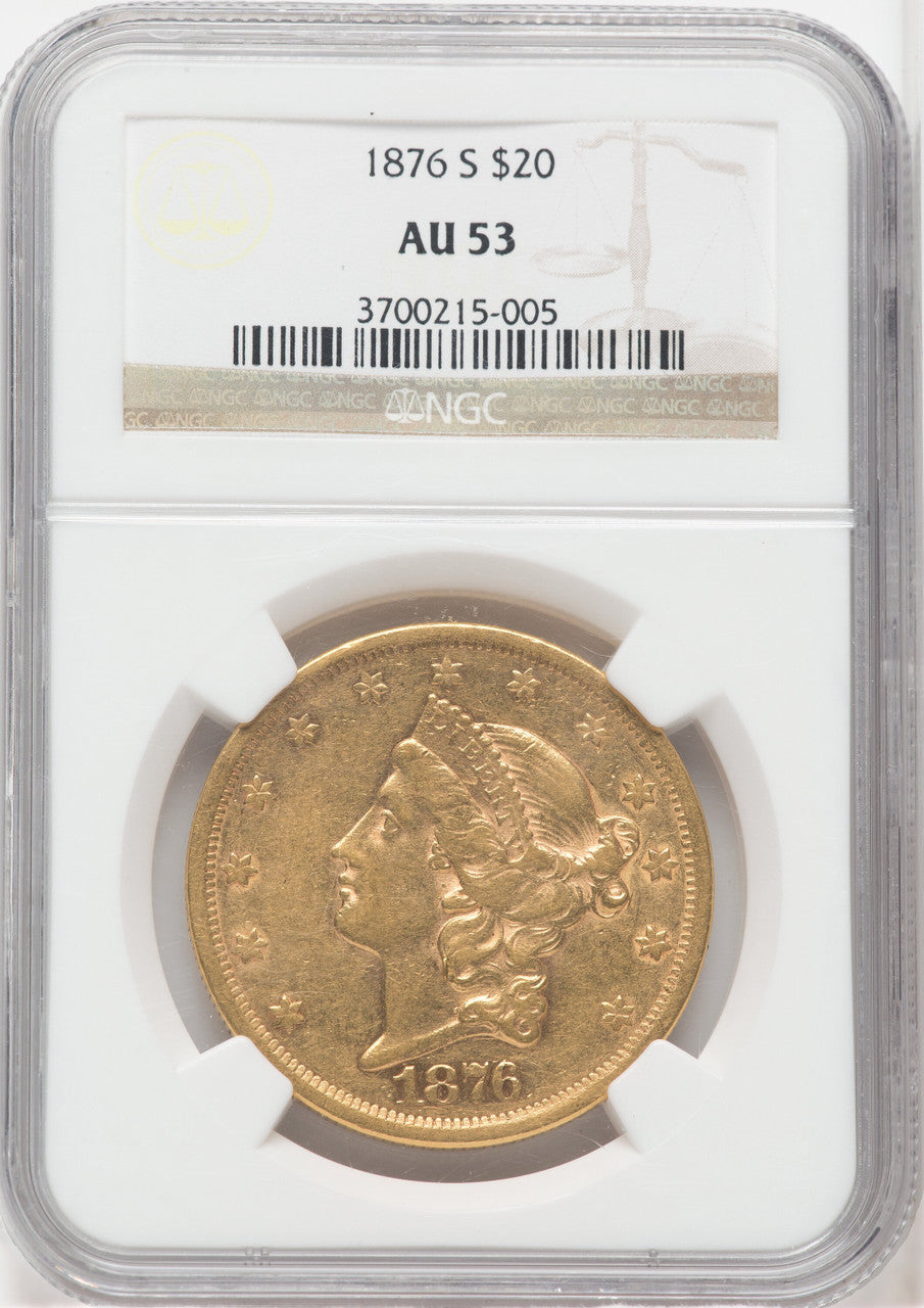 1876-S $20 Liberty Double Eagle NGC AU53
