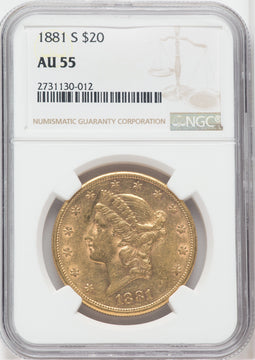 1881-S $20 Liberty Double Eagle NGC AU55