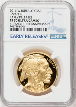 2016-W $50 Gold Buffalo Tenth Anniversary Early Releases NGC PF70