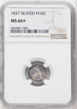 1837 No Stars Large Date (Curl Top 1) NGC Plus Seated Half Dime NGC MS66+