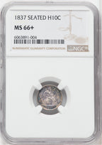 1837 No Stars Large Date (Curl Top 1) NGC Plus Seated Half Dime NGC MS66+