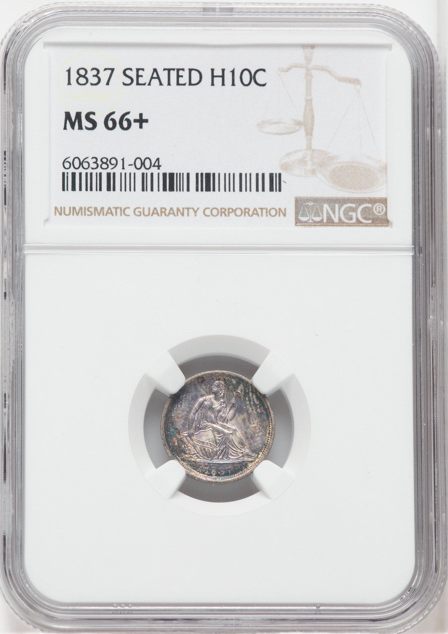 1837 No Stars Large Date (Curl Top 1) NGC Plus Seated Half Dime NGC MS66+