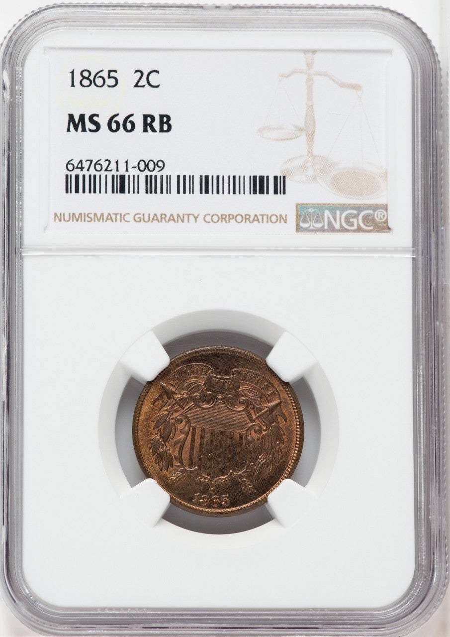1865 2C RB Two Cent Pieces NGC MS66