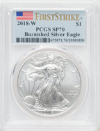 2018-W S$1 Silver Eagle Burnished First Strike SP PCGS MS70