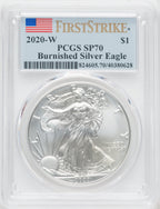 2020-W S$1 Silver Eagle Burnished First Strike SP PCGS MS70